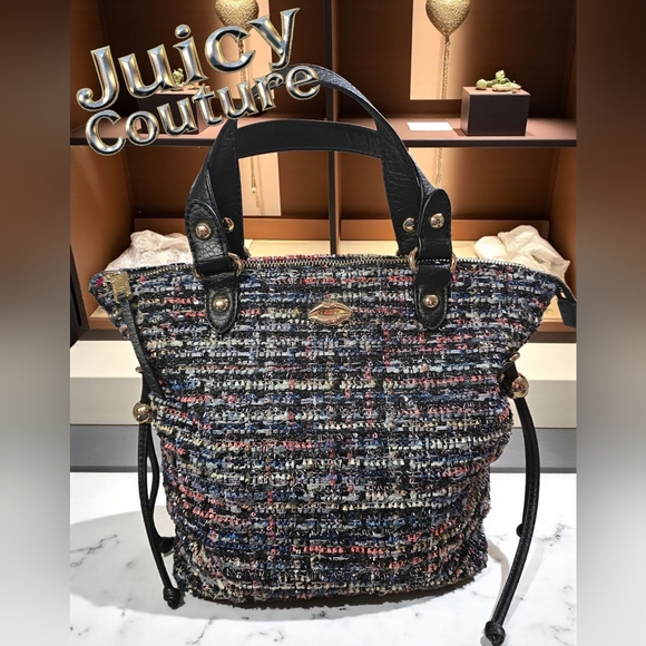 Juicy Couture NWOT Tweed Purse Small Tote Bag With Lip Embellishment - Picture 1 of 9